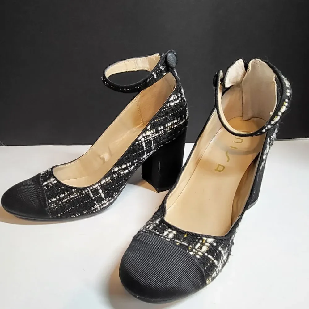 Unisa Black, White & Gold High Heeled Shoes